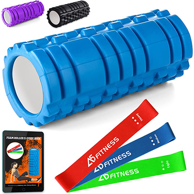 Blue Foam Roller with 3 Resistance Bands Muscle Relief and Recovery for Gym, Yoga, Pilates