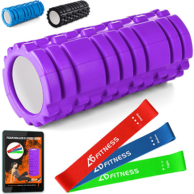 Purple Foam Roller with Resistance Bands Muscle Relief and Recovery for Gym, Yoga, Pilates