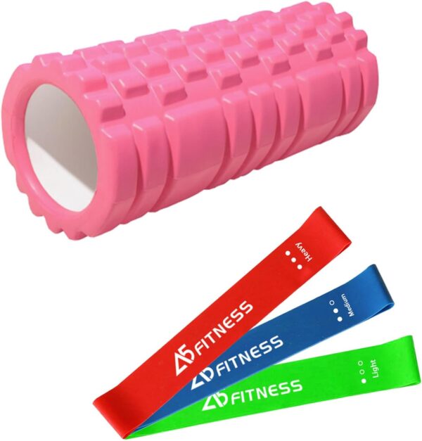 Foam Roller Pink with 3 Resistance Level Bands - Lightweight Foam Rollers for Muscles Provides Relief from Pain Fatigue Improves Tissue Recovery - Massage Roller for Gym, Yoga Pilates